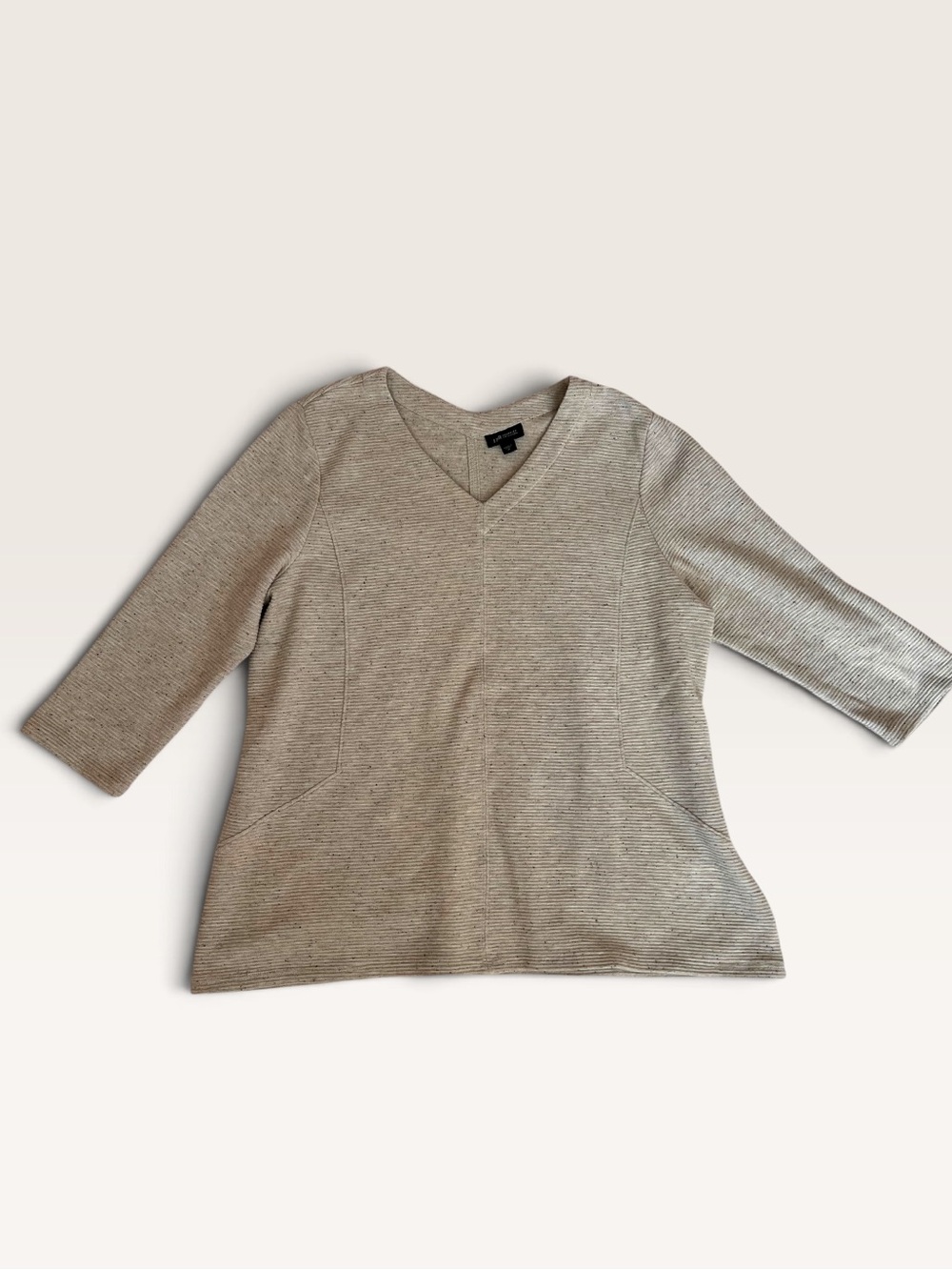 J. Jill V-Neck 3/4 Sleeve Top in Heathered Taupe